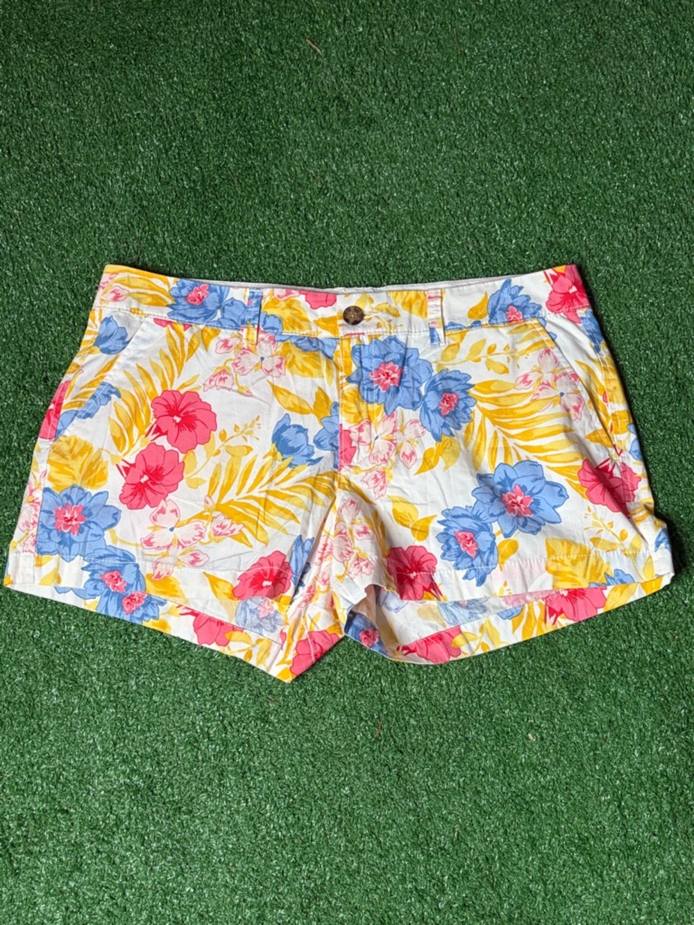 Floral Cotton Women's Shorts - White with Pink, Blue & Yellow - Picture 1 of 3